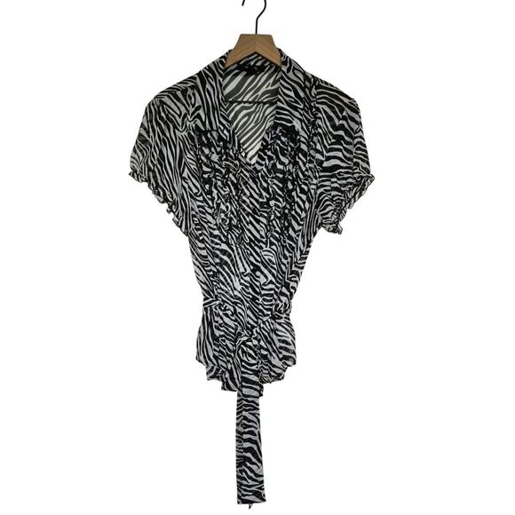 Style and Co. Women's Sheer Button Down Belted Blouse 18W Plus Zebra Print - Picture 1 of 7
